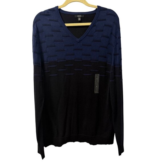Alfani Mens V-Neck Blue & Black Textured Sweater Sz L 100% Cotton sweater. NWOT - Picture 3 of 12